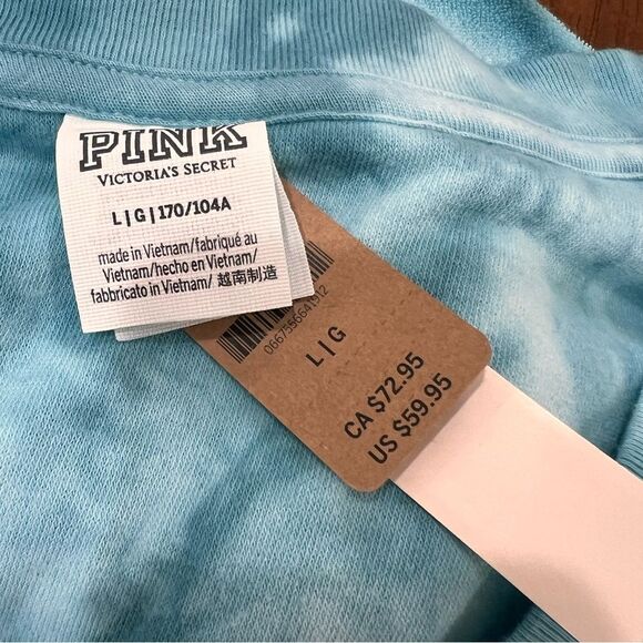 PINK Victoria’s Secret Teal Blue Oversized V-Neck Pullover Cozy Soft Terry L NWT - Picture 5 of 5